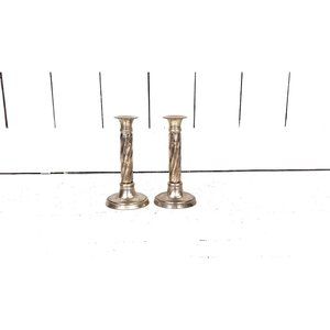 Vintage silver plated metal taper spindle candle sticks candle holders set of 2